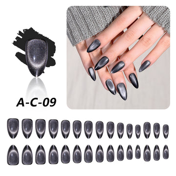 Sleek Black Glitter Almond Nails