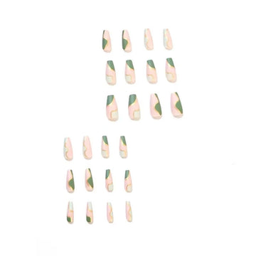 Green-pink stiletto nails with luxury graffiti art