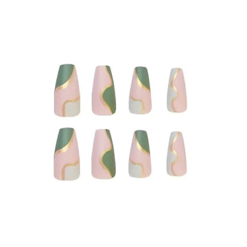 Green-pink stiletto nails with luxury graffiti art