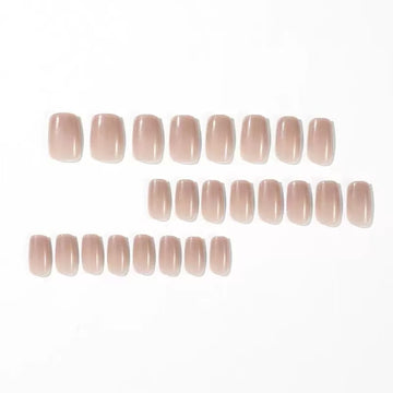 Soft nude short square nails with glossy finish