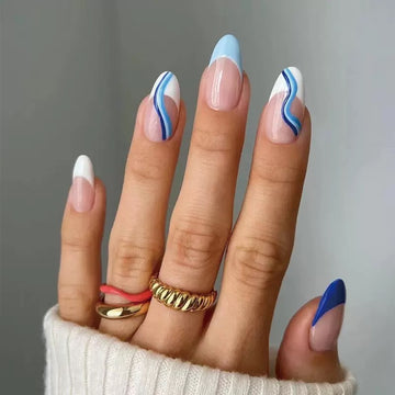 Light blue nails with abstract line decor