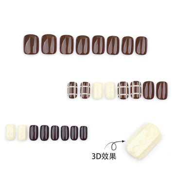 3D curry plaid press-on nails