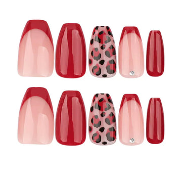 Burgundy nails with leopard print decor