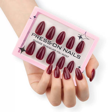 Burgundy glossy press-on nails