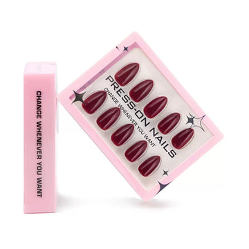 Burgundy glossy press-on nails