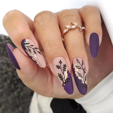 Deep purple nails with abstract line decor