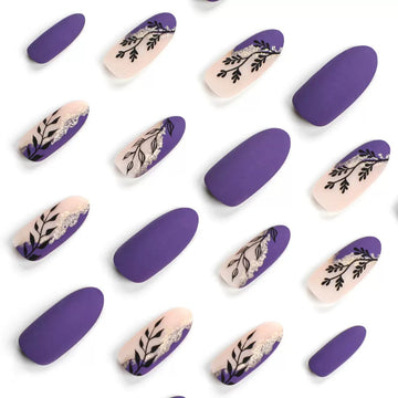 Deep purple nails with abstract line decor