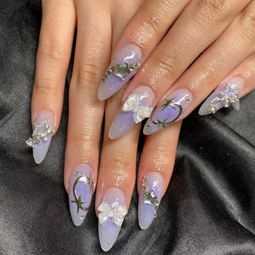 Lavender marble nails with glitter texture