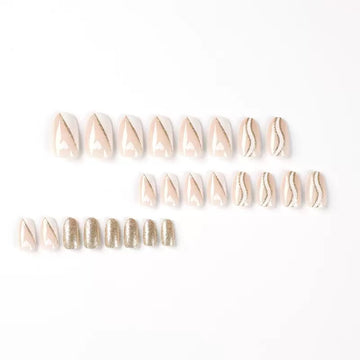 Peach marble nails with glitter accent