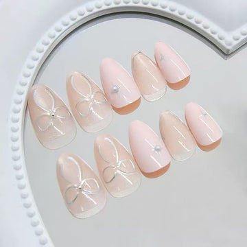 Glittery nude nails with glossy finish