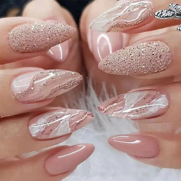Pink nails with dense glitter texture
