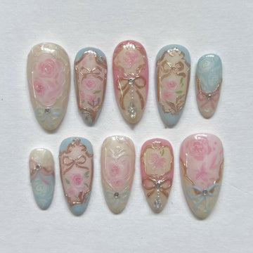 Gilded Pastel Filigree Nails – Couture Elegance