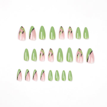 Olive green nails with floral accent