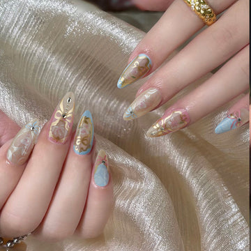 Gilded Pastel Filigree Nails – Couture Elegance