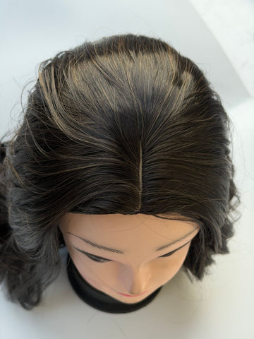 Full Head Wig Natural Brown with golden streaks